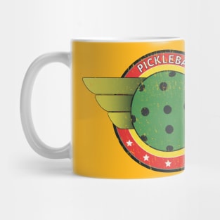 Playing Pickleball is fun. Pickle Ball Tournament Superhero, Worn Style, Retro Design Mug